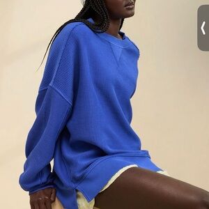 Aerie Blue Ribbed Crewneck Sweater